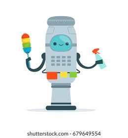 Housemaid android character cleaning home vector Illustration