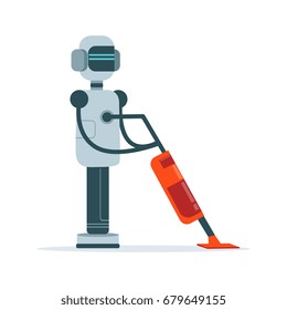 Housemaid android character with vacuum cleaner vector Illustration