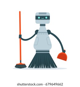 Housemaid cleaning robot character vector Illustration i