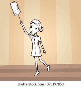 Housemaid. Hand drawn cartoon vector illustration.