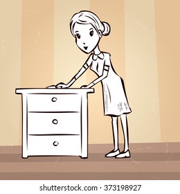 Housemaid. Hand drawn cartoon vector illustration.