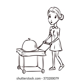 Housemaid. Hand drawn cartoon vector illustration.