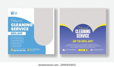 Housemaid and housekeeper service social media posts, banners, business promotional ads, Cleaning service square flyer and poster template design