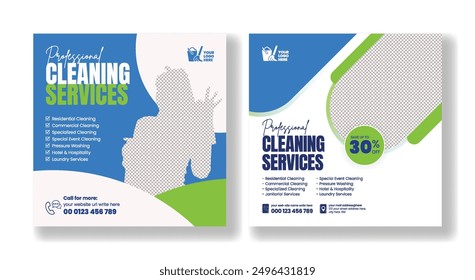 Housemaid and housekeeper service social media posts, banners, business promotional ads, Cleaning service square flyer and poster template design