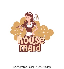 Housemaid Logo Stock Vector Illustration. unique maid logo. cleaning service. house maid. vector illustration