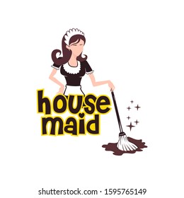 Housemaid Logo Stock Vector Illustration. unique maid logo. cleaning service. house maid. vector illustration