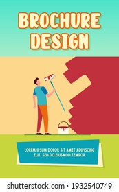House-painter painting wall with paint roller. Color, handyman, repairman flat vector illustration. Repair and renovation concept for banner, website design or landing web page