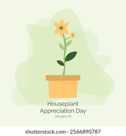 Houseplant Appreciation Day celebrated is on January 10. Flower plant and pot design concept.