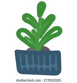 houseplant in a blue pot, vector element in a flat simple style, child drawing