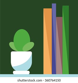 Houseplant and books vector icon