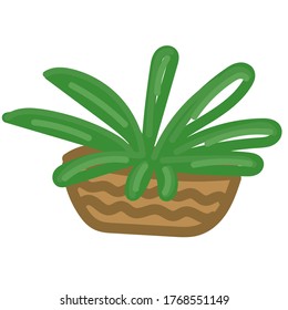 houseplant in a brown pot, vector element in a flat simple style, child drawing