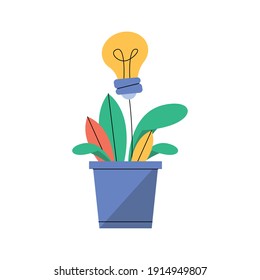 houseplant with bulb light idea vector illustration design