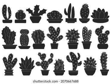 Houseplant cacti vector black set icon. Vector illustration cactus on white background. Isolated black set icon houseplant cacti.