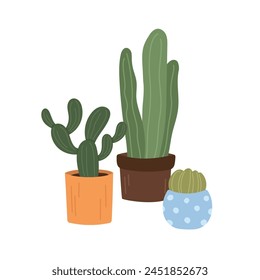 Houseplant, Cactus in pot. Flat cartoon style vector illustration isolated on white background