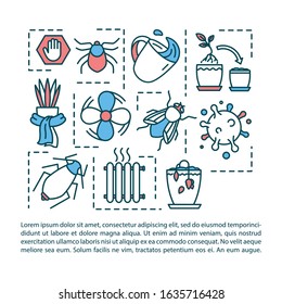 Houseplant care problems concept icon with text. Pests and disease. Draft, heat. Repotting, wilting. PPT page vector template. Brochure, magazine, booklet design element with linear illustrations