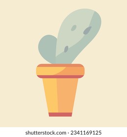 Houseplant in a clay pot. Vector clipart isolated on yellow background.