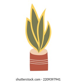 Houseplant doodle icon, vector illustration of indoor plant in ceramic pot, snake plant, sansevieria for home decoration and gardening, isolated colored clipart on white background