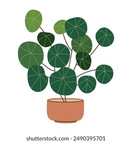 Houseplant in flower pot. Green indoor potted plant in flowerpot. Trendy office and home plant for interior decoration. Flat vector flower illustration isolated on a white background.