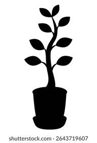 Casa planta em um vaso de flores, ficus - imagem de silhueta de vetor para estêncil. Planta em uma silhueta de vaso de flores para estêncil