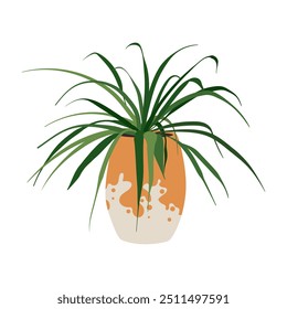 Houseplant in flowerpot. Green indoor potted plant in a modern pot. Trendy home plant for house decor. Urban jungle tropical home flower for interior design. Flat vector illustration EPS10.