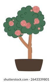 Houseplant with flowers in flowerpot. Flat vector illustration.