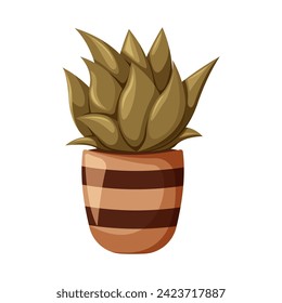 Houseplant foliage plant growing in pot. Cartoon flat vector illustration on white isolated background