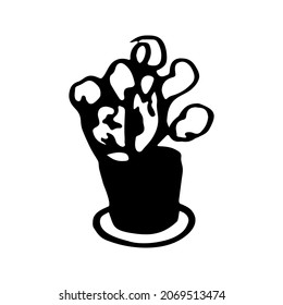 A houseplant growing in a pot.Hand drawn plant. Geranium in the grunge style
