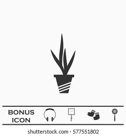 Houseplant icon flat. Black pictogram on white background. Vector illustration symbol and bonus button