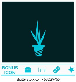Houseplant icon flat. Blue pictogram on dark background. Vector illustration symbol and bonus icons