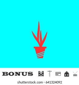 Houseplant icon flat. Red pictogram on blue background. Vector illustration symbol and bonus buttons Music center, corkscrew, credit card, house, drum