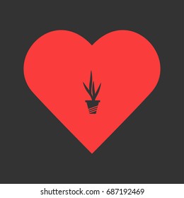 Houseplant icon flat. Simple pictogram on heart background. Vector illustration symbol