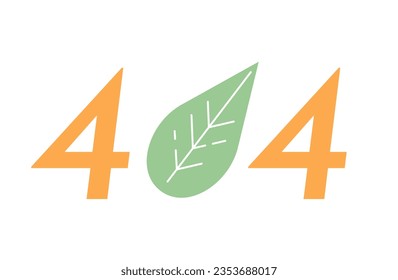 Houseplant leaf error 404 flash message. Empty state ui design. Love nature. Green foliage. Page not found popup cartoon image. Vector flat illustration concept on white background