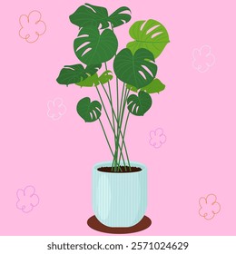 Houseplant. Monstera deliciosa. Flat vector illustration.