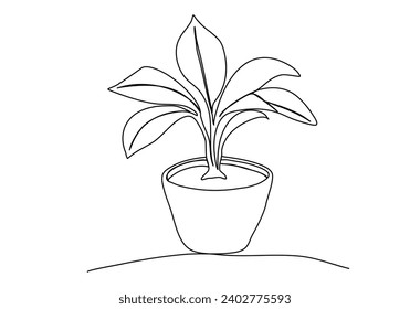 Houseplant, one line drawing vector illustration.