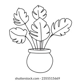 Esbozo de la planta doméstica. Planta de hogar Doodle aislada en fondo blanco. Ilustración vectorial.