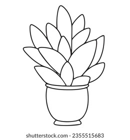 Houseplant outline. Doodle houseplant isolated on white background. Vector illustration.