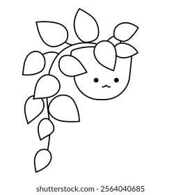 Сute houseplant in a pot. Black and white illustration, hand drawn coloring.