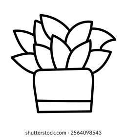 Houseplant in a pot. Black and white illustration, hand drawn coloring.