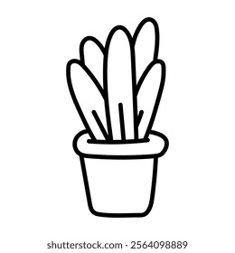 Houseplant in a pot. Black and white illustration, hand drawn coloring.