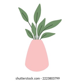 Houseplant in a pot. Cute houseplant in pot. Beautiful plant with green leaves. Vector illustration in hand drawn style. Vector illustration