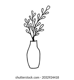 Houseplant in the pot in doodle style. Hand drawn potted plant for home. Hand drawn simple black outline vector illustration in cartoon doodle style, isolated. Home gardening