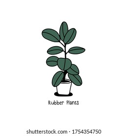 Houseplant in pot. Hand draw sketch vector.