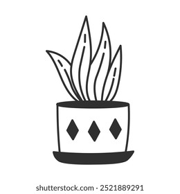 Houseplant in Pot Hand Drawn Icon. Cute succulent. Cozy home interior design element. Outline vector illustration.