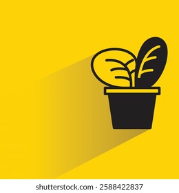 houseplant pot icon with drop shadow on yellow background