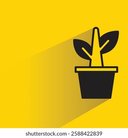 houseplant pot icon with drop shadow on yellow background