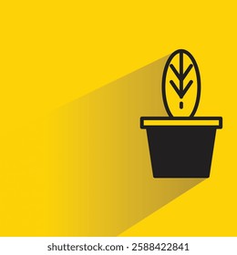 houseplant pot icon with drop shadow on yellow background