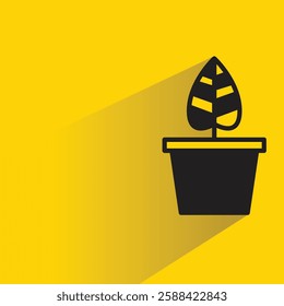 houseplant pot icon with drop shadow on yellow background