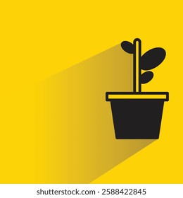 houseplant pot icon with drop shadow on yellow background