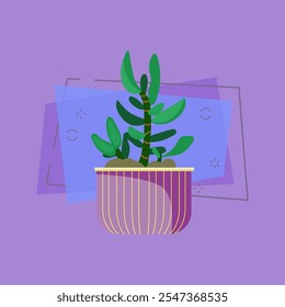 Houseplant in pot illustration. Green, pot, leaf. Home decoration concept. Vector illustration can be used for topics like design, interior, natural decorations