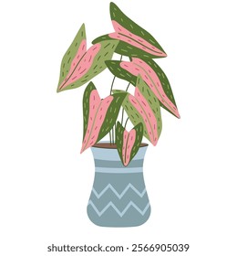 Houseplant in pot for interior decoration.Vector illustration plant in flat style. Perfect for home decor, eco-friendly designs, and botanical projects. 